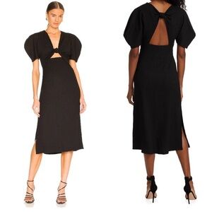ASTR the Label Normandie Midi Dress Cutout Puff Sleeve Black Size XS